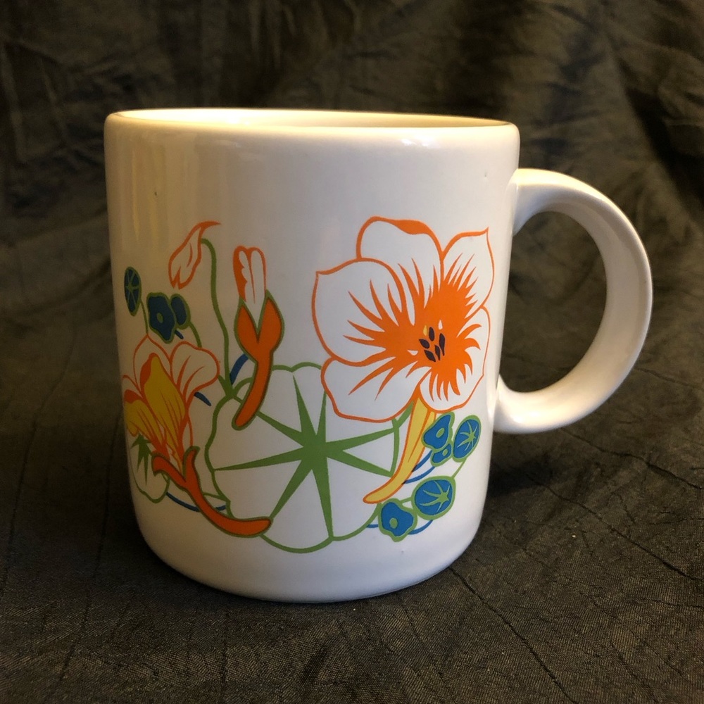 Vintage MCM Orange Morning Glory Flower Mug